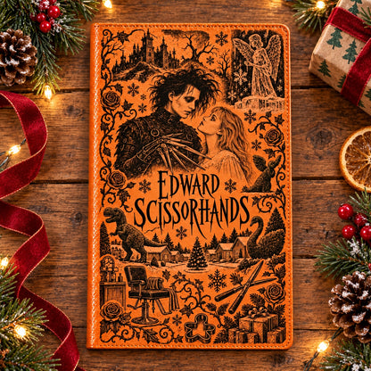 Edward Scissorhands Vintage Vegan Leather Notebook – Tim Burton Gothic Christmas Journal & Diary
