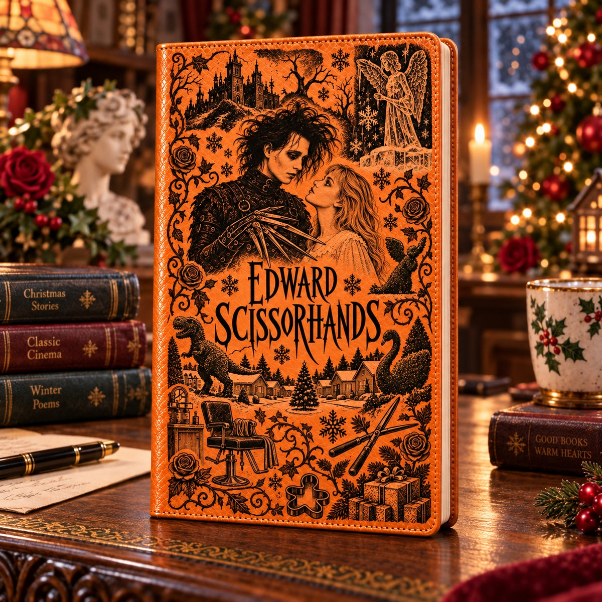 Edward Scissorhands Vintage Vegan Leather Notebook – Tim Burton Gothic Christmas Journal & Diary