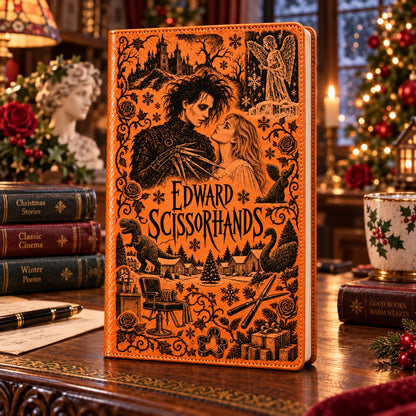 Edward Scissorhands Vintage Vegan Leather Notebook – Tim Burton Gothic Christmas Journal & Diary