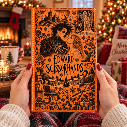 Edward Scissorhands Vintage Vegan Leather Notebook – Tim Burton Gothic Christmas Journal & Diary