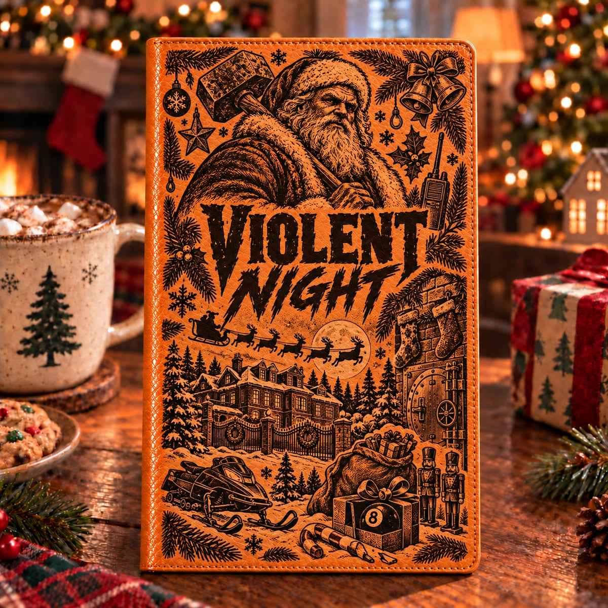 Violent Night Vintage Vegan Leather Notebook – Santa Claus Christmas Action Movie Journal