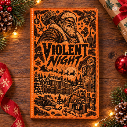 Violent Night Vintage Vegan Leather Notebook – Santa Claus Christmas Action Movie Journal