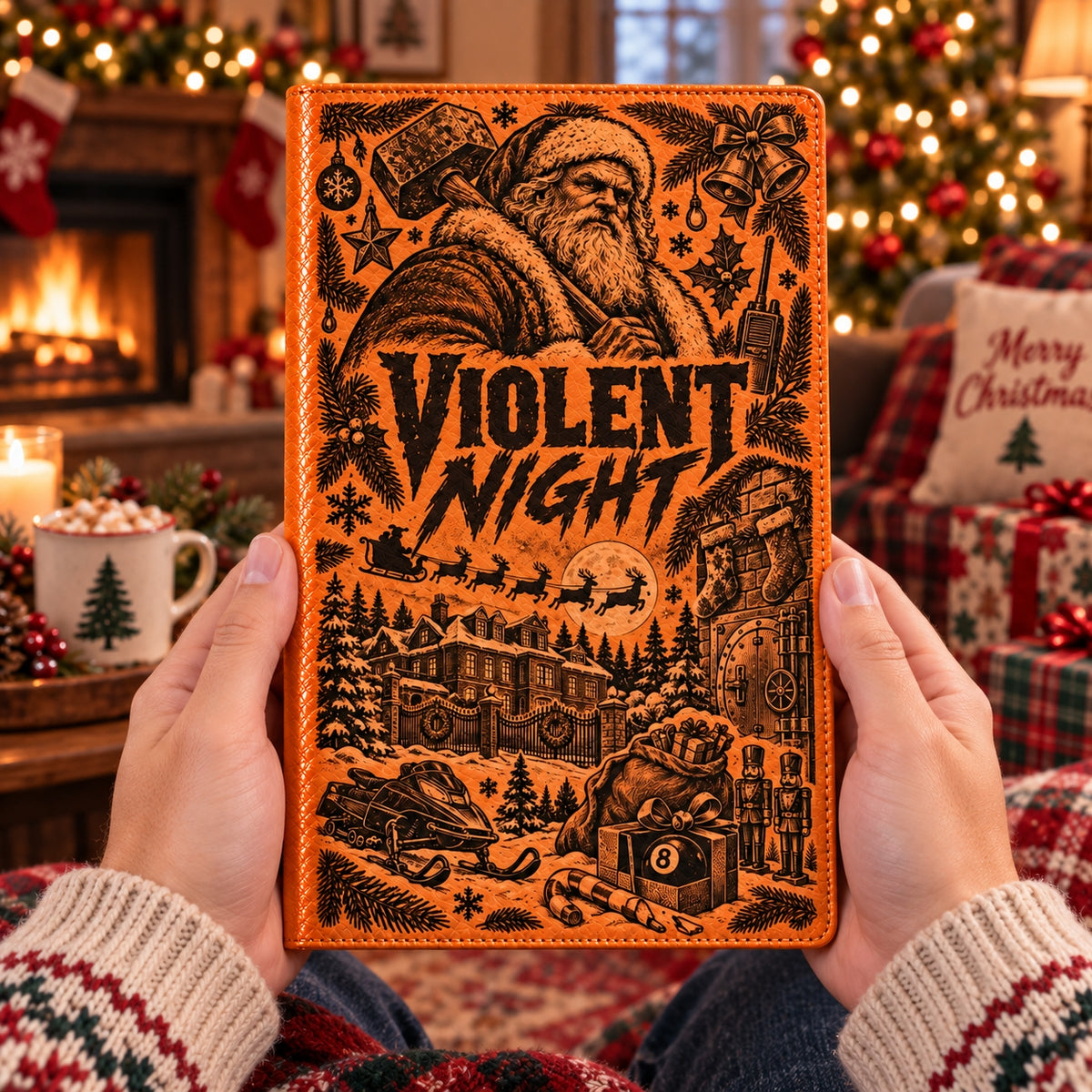 Violent Night Vintage Vegan Leather Notebook – Santa Claus Christmas Action Movie Journal