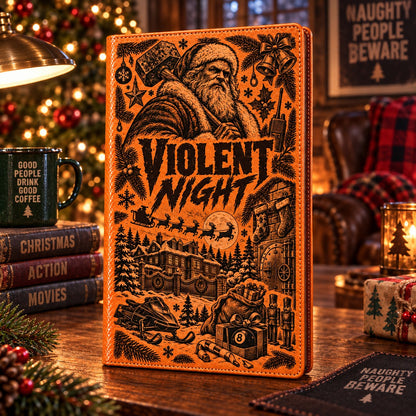 Violent Night Vintage Vegan Leather Notebook – Santa Claus Christmas Action Movie Journal