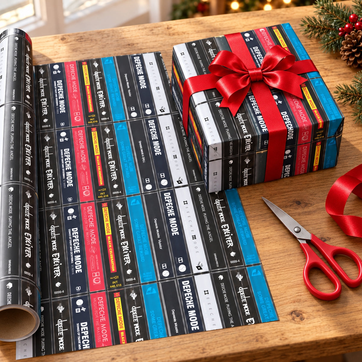 Depeche Mode Cassette Tapes Wrapping Paper Roll - Vintage Synth-Pop 80s Music Gift Wrap for Fans & Holidays