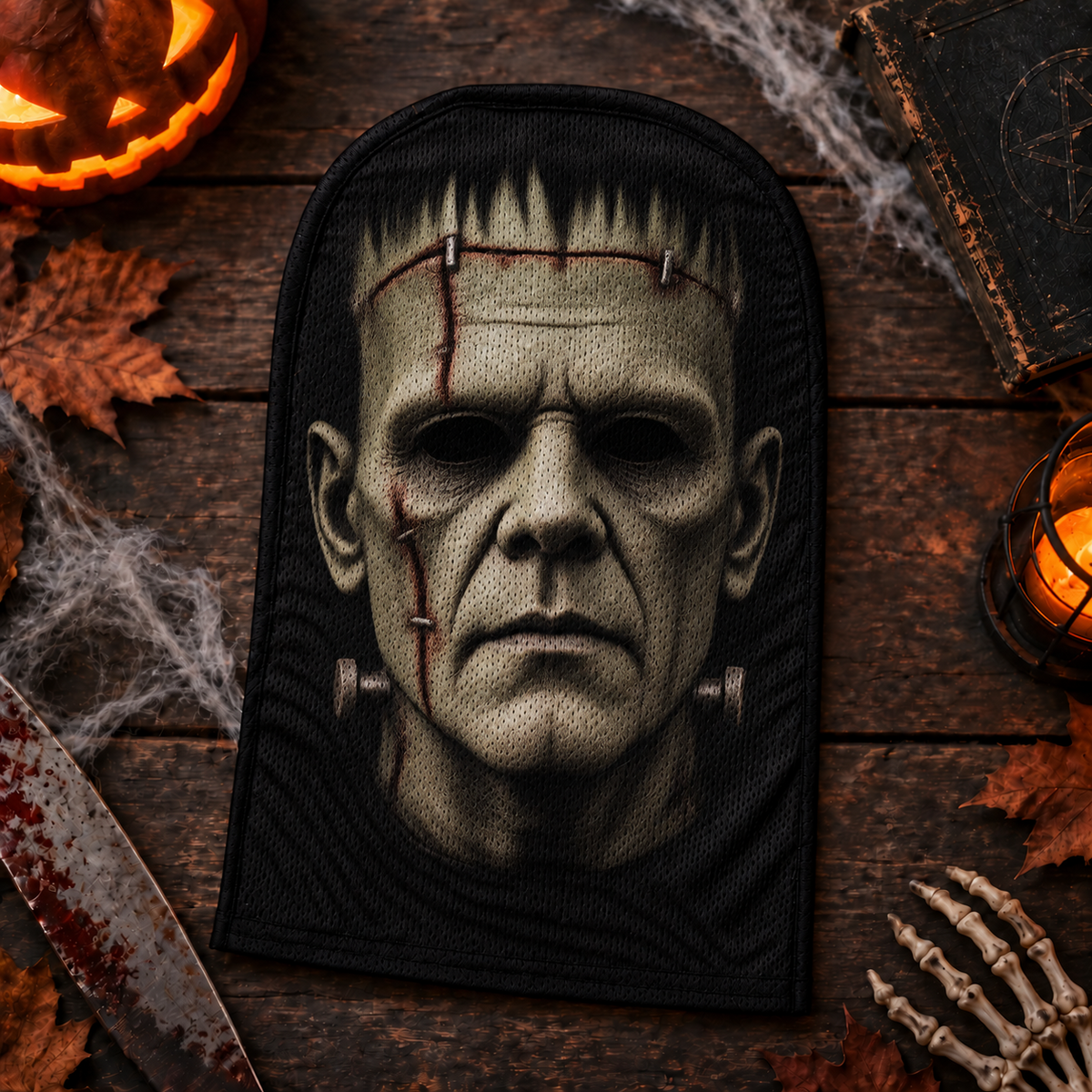 Frankenstein Horror Headwear, Classic Monster Halloween Hood, Gothic Creature Face Cover, Horror Fan Costume Gift