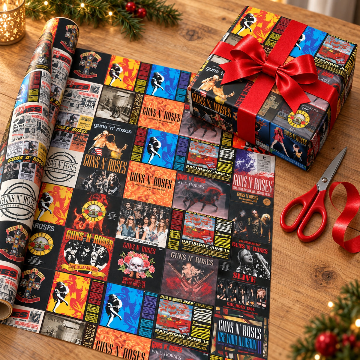 Guns N' Roses Album Covers Wrapping Paper Roll - Classic Hard Rock Band Gift Wrap for Birthdays & Holidays