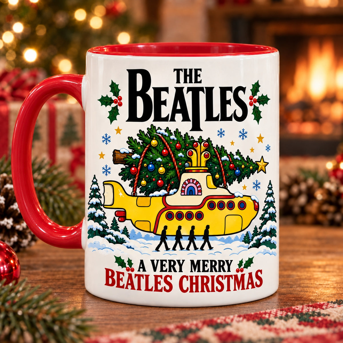 The Beatles Christmas Coffee Mug – Yellow Submarine & Abbey Road Ceramic Cup Fan Gift