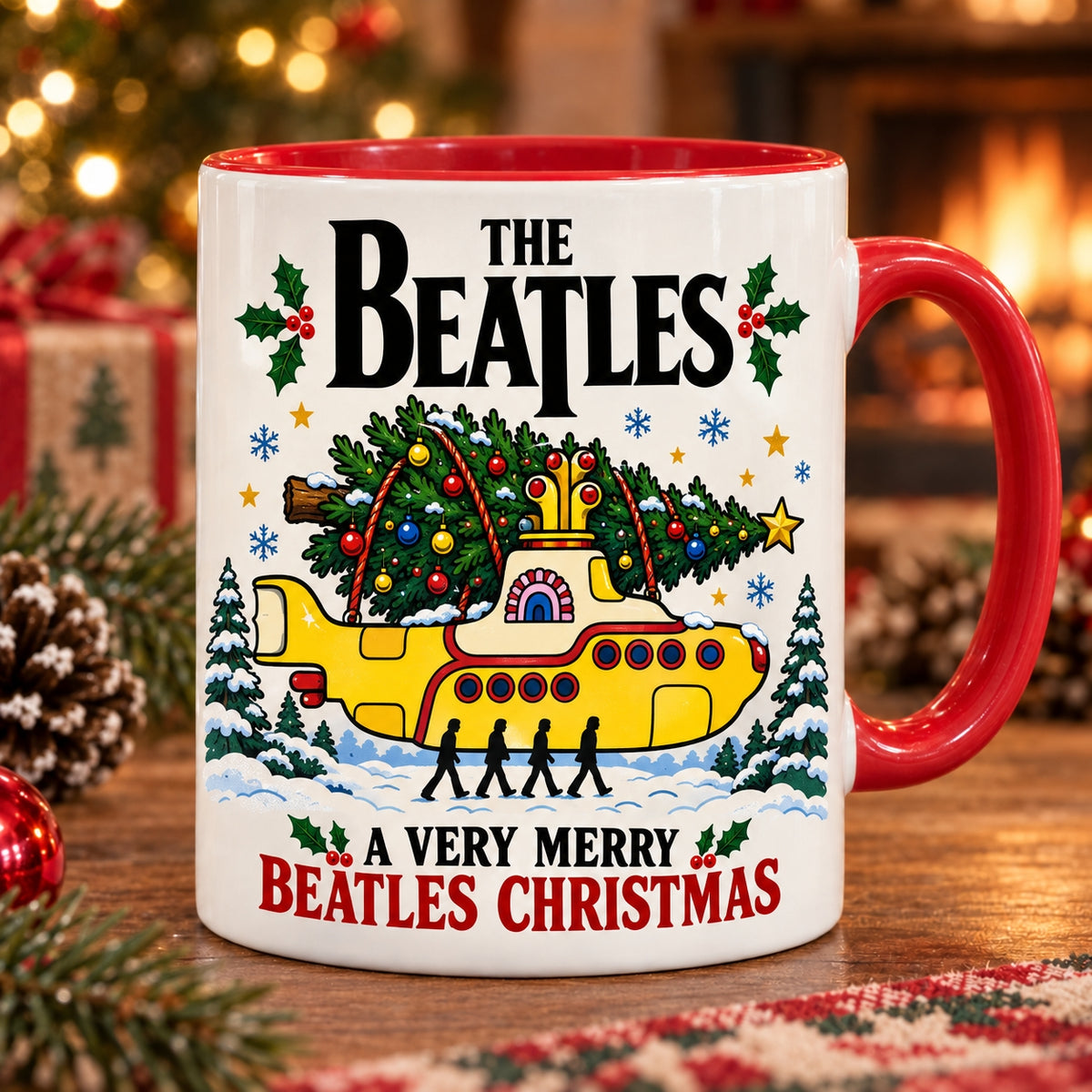 The Beatles Christmas Coffee Mug – Yellow Submarine & Abbey Road Ceramic Cup Fan Gift