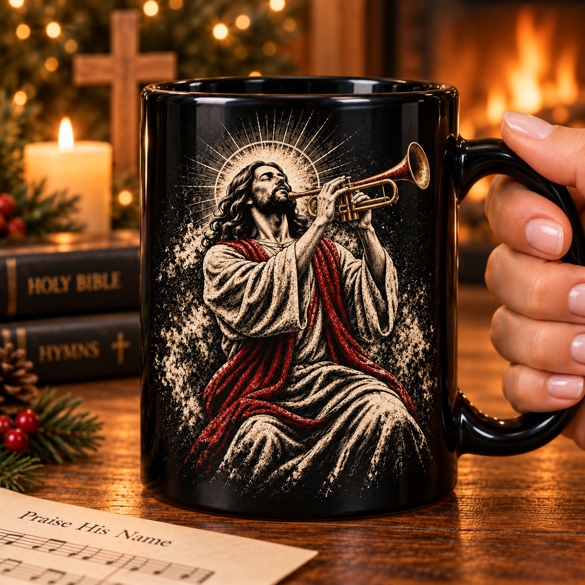 Jesus Playing Trumpet Coffee Mug – Christian Music Coffee Cup