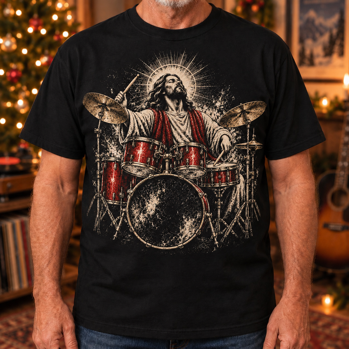 Jesus Playing Drum Set T-Shirt – Christian Musician Shirt, Praise & Worship Musician Tee