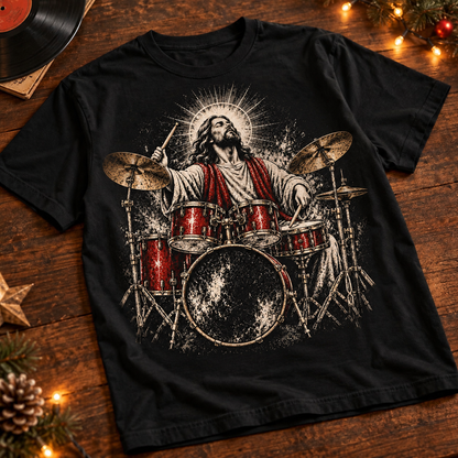 Jesus Playing Drum Set T-Shirt – Christian Musician Shirt, Praise & Worship Musician Tee