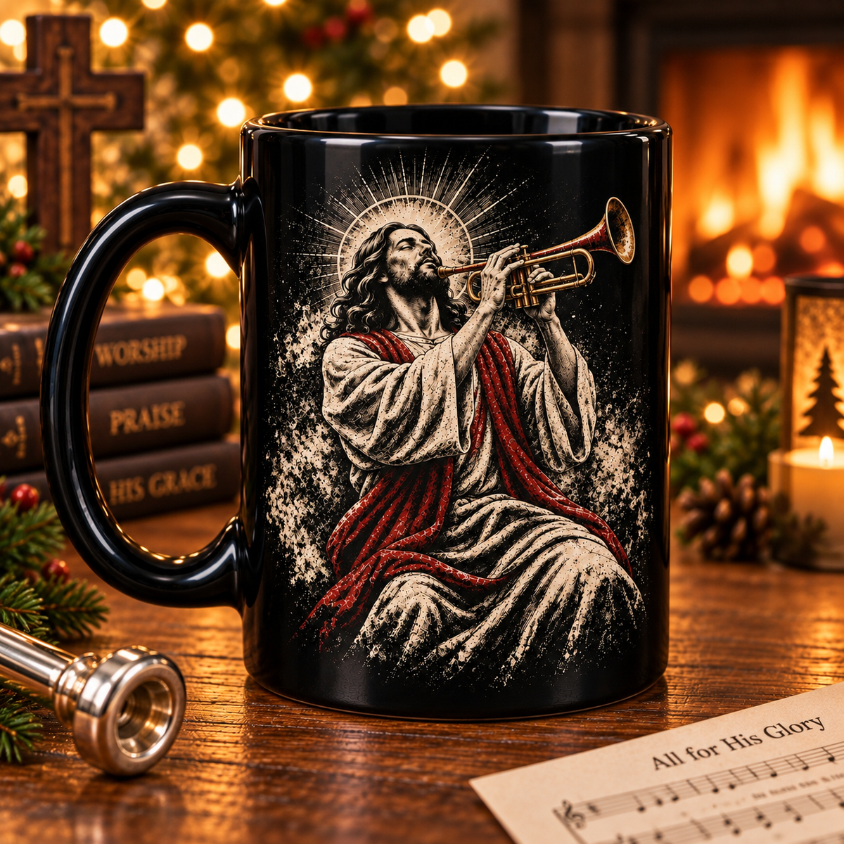 Jesus Playing Trumpet Coffee Mug – Christian Music Coffee Cup