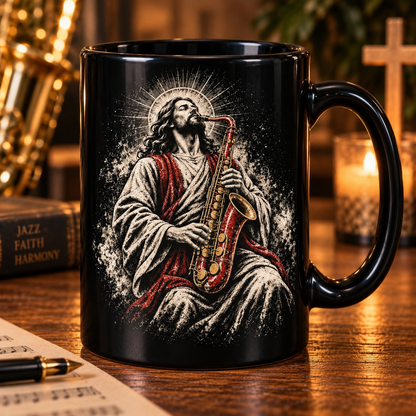 Heavenly Harmony Jesus Saxophone Mug, Praise & Worship Gift, Religious Jazz Musician Christian Gift