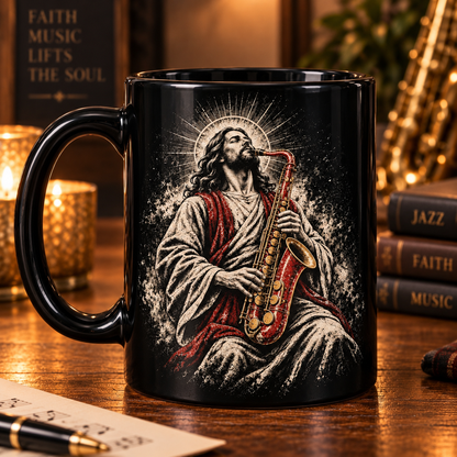 Heavenly Harmony Jesus Saxophone Mug, Praise & Worship Gift, Religious Jazz Musician Christian Gift