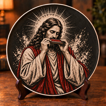 Jesus Playing Harmonica Decorative Plate, Christian Jesus Harmonica Ceramic Plate, Christmas Keepsake Plate