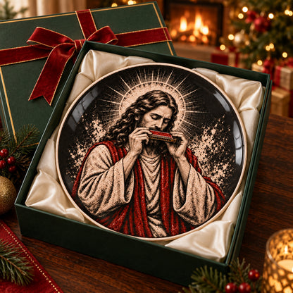 Jesus Playing Harmonica Decorative Plate, Christian Jesus Harmonica Ceramic Plate, Christmas Keepsake Plate