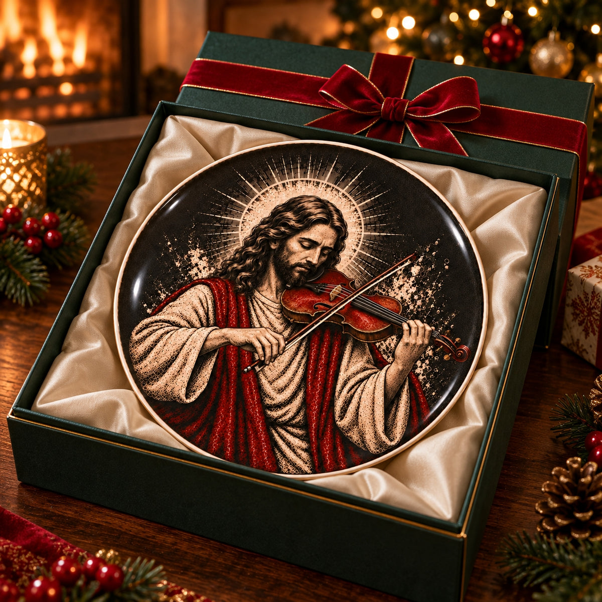 Jesus Playing Violin Decorative Plate, Christian Violinist Decor, Jesus Musical Porcelain Plate