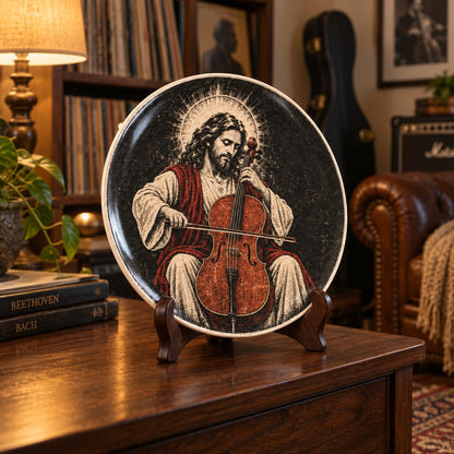 Jesus Playing Cello Decorative Plate, Jesus Musical Porcelain Plate, Christian Cellist Decor