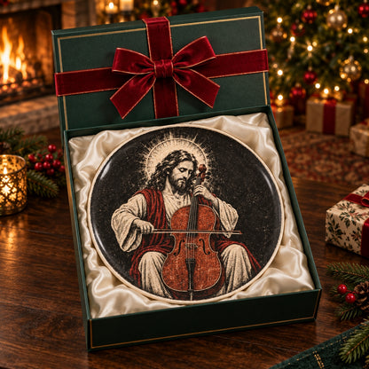 Jesus Playing Cello Decorative Plate, Jesus Musical Porcelain Plate, Christian Cellist Decor