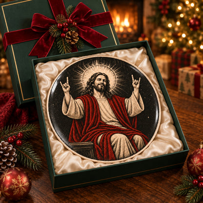 Rock On Jesus Decorative Plate, Rocker Jesus Ceramic Plate – Rocker Christian Porcelain Keepsake