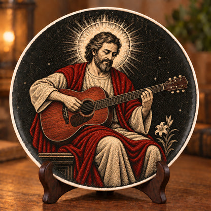 St. Joseph Playing Guitar Decorative Plate, Joseph Playing Acoustic Guitar Collector Plate – Christian Keepsake Gift