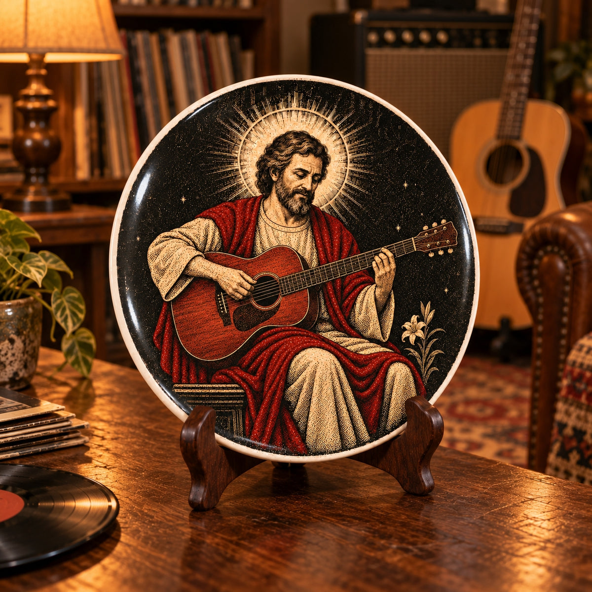 St. Joseph Playing Guitar Decorative Plate, Joseph Playing Acoustic Guitar Collector Plate – Christian Keepsake Gift