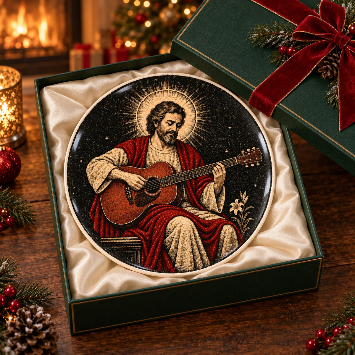 St. Joseph Playing Guitar Decorative Plate, Joseph Playing Acoustic Guitar Collector Plate – Christian Keepsake Gift