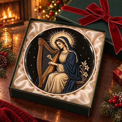 Virgin Mary Playing Harp Decorative Plate, Virgin Mary Harpist Ceramic Plate – Catholic Religious Gift