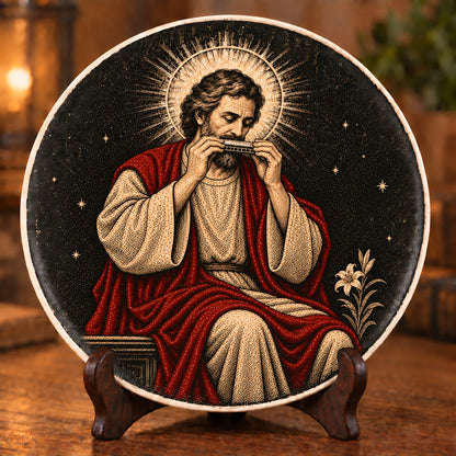 St. Joseph Playing Harmonica Decorative Plate, Religious  Harmonica Ceramic Plate – Christian Keepsake
