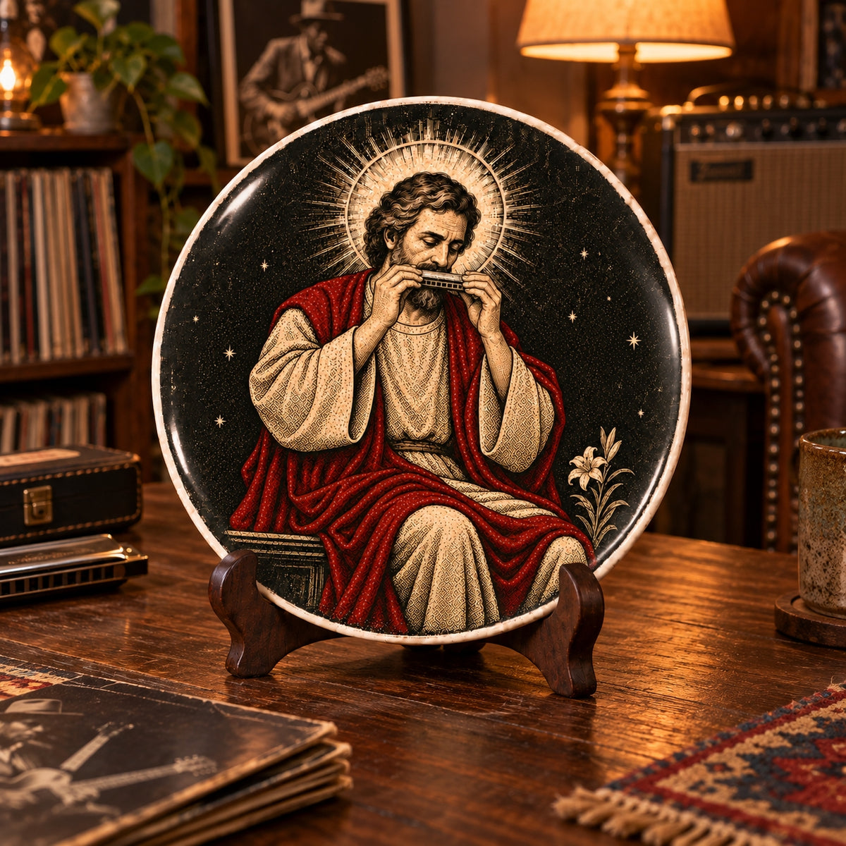 St. Joseph Playing Harmonica Decorative Plate, Religious  Harmonica Ceramic Plate – Christian Keepsake