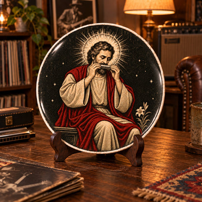 St. Joseph Playing Harmonica Decorative Plate, Religious  Harmonica Ceramic Plate – Christian Keepsake