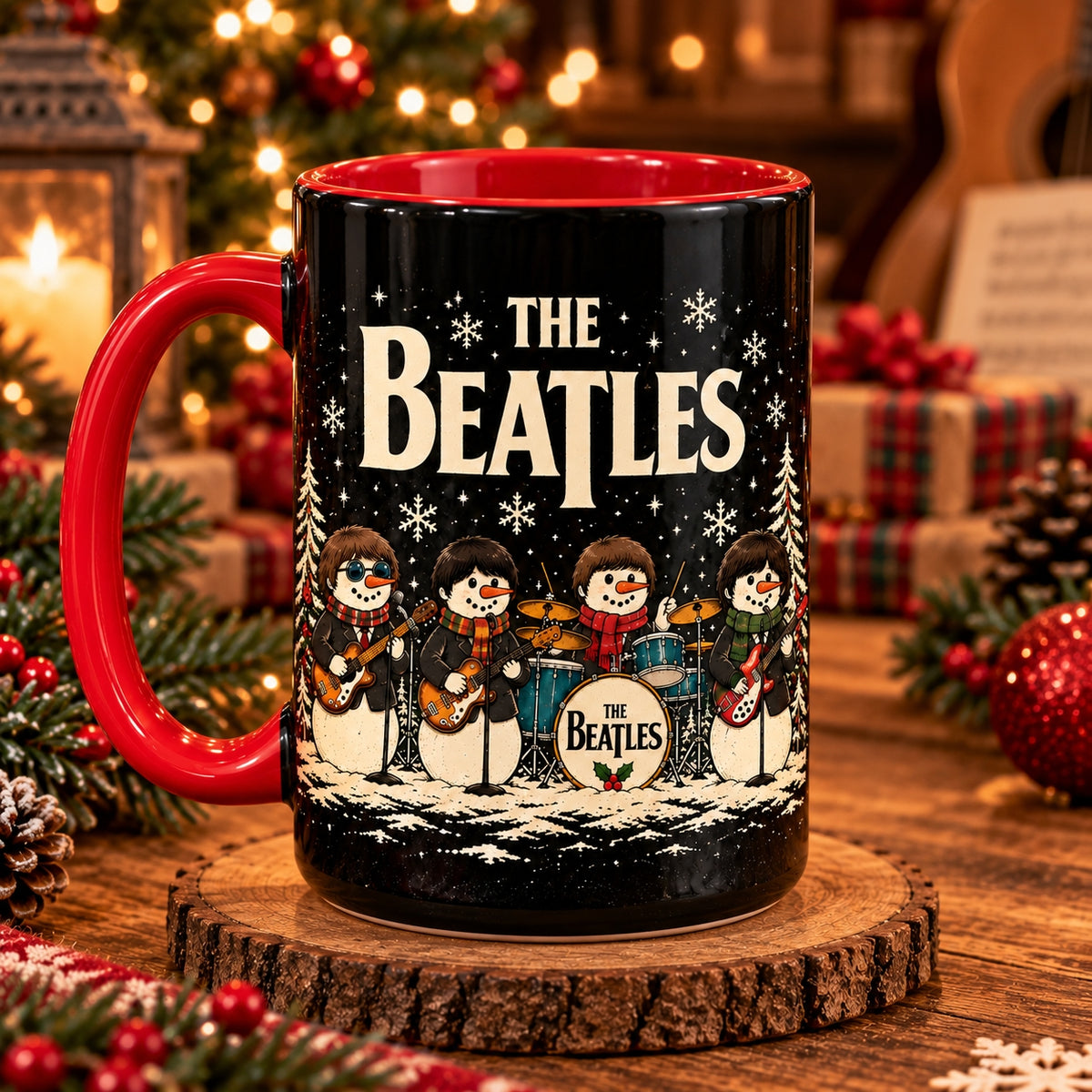 The Beatles Snowmen Christmas Coffee Mug – Fab Four Holiday Band Ceramic Cup
