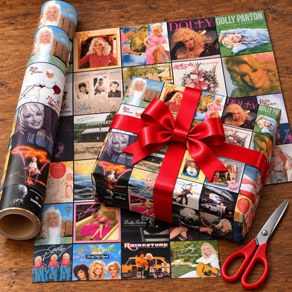 Dolly Parton Album Covers Wrapping Paper Roll - Vintage Country Music Gift Wrap