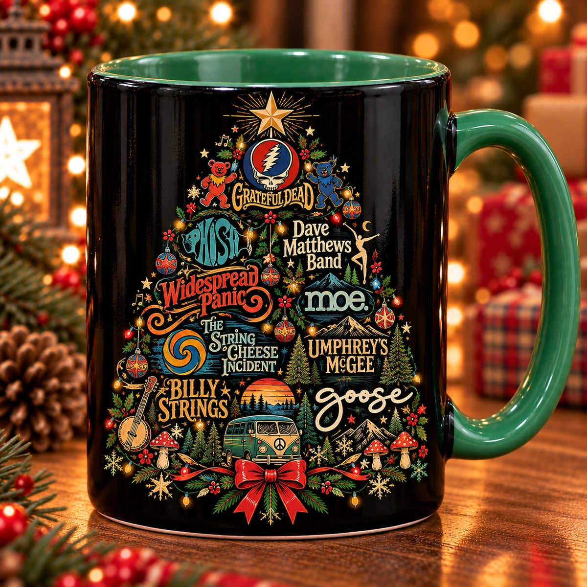 Jam Bands Christmas Tree Coffee Mug – Grateful Dead Phish Goose Billy Strings Holiday Mug