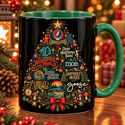 Jam Bands Christmas Tree Coffee Mug – Grateful Dead Phish Goose Billy Strings Holiday Mug