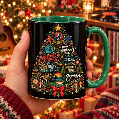 Jam Bands Christmas Tree Coffee Mug – Grateful Dead Phish Goose Billy Strings Holiday Mug