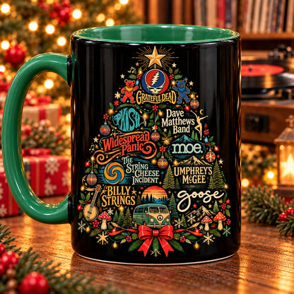 Jam Bands Christmas Tree Coffee Mug – Grateful Dead Phish Goose Billy Strings Holiday Mug