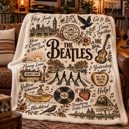 The Beatles Abbey Road Vintage Sherpa Blanket - Classic Rock Songs Throw Blanket