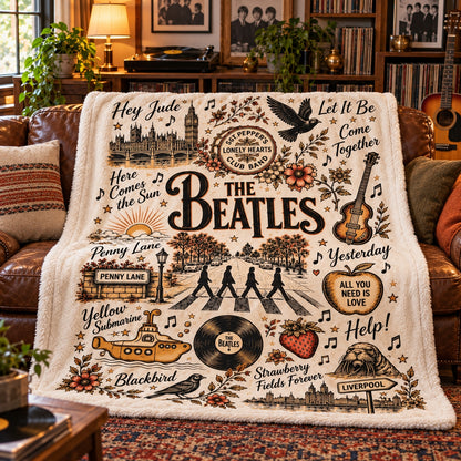 The Beatles Abbey Road Vintage Sherpa Blanket - Classic Rock Songs Throw Blanket