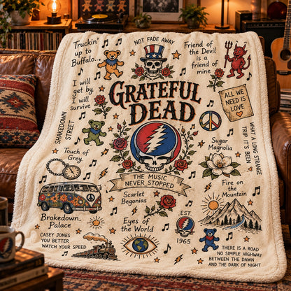 Grateful Dead Steal Your Face Sherpa Blanket, Dancing Bears Classic Rock Throw