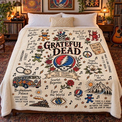 Grateful Dead Steal Your Face Sherpa Blanket, Dancing Bears Classic Rock Throw
