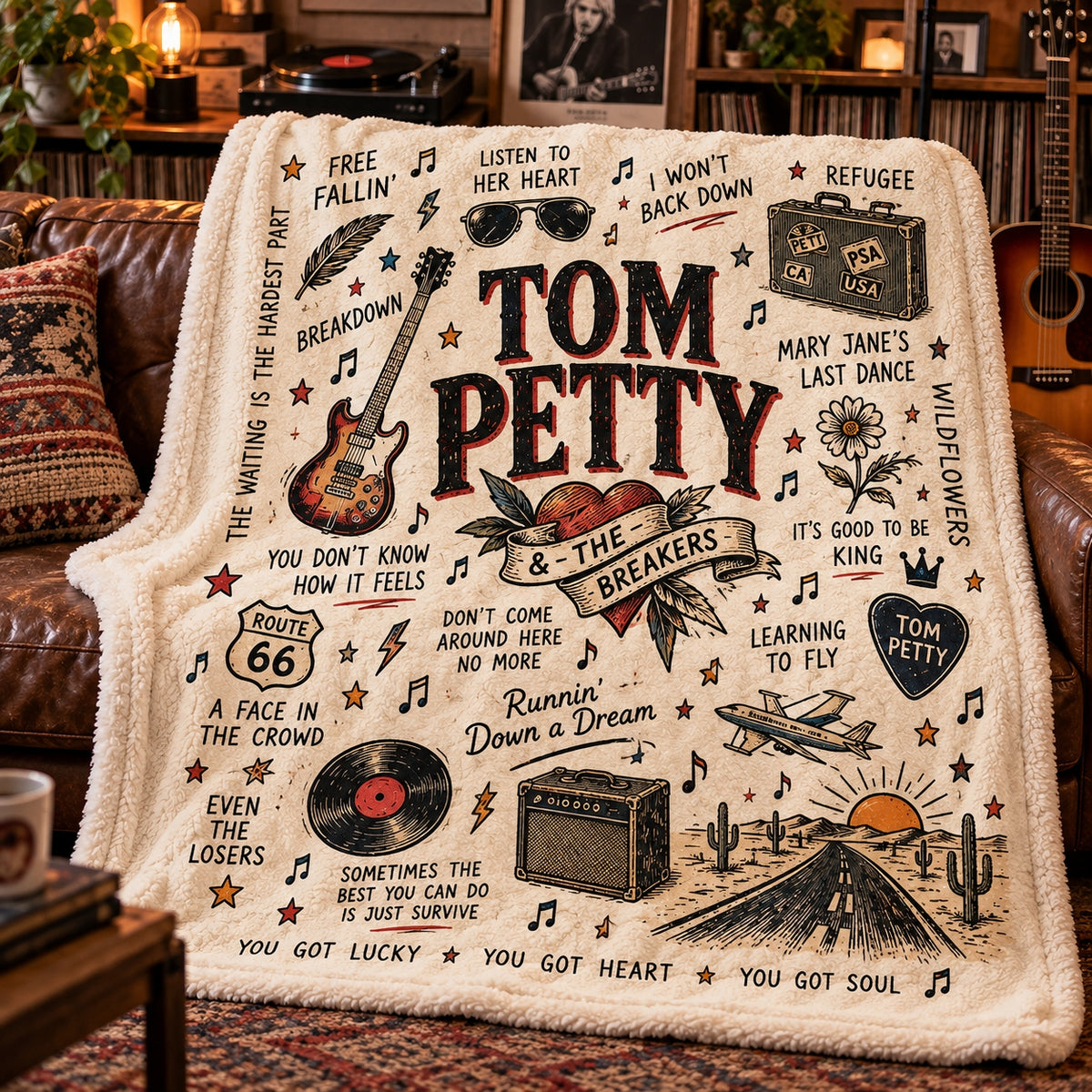 Tom Petty And The Heartbreakers Sherpa Blanket, Free Fallin' Wildflowers Rock Throw