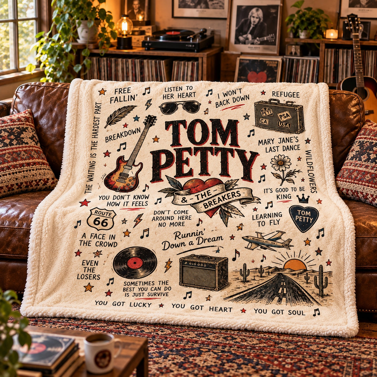 Tom Petty And The Heartbreakers Sherpa Blanket, Free Fallin' Wildflowers Rock Throw