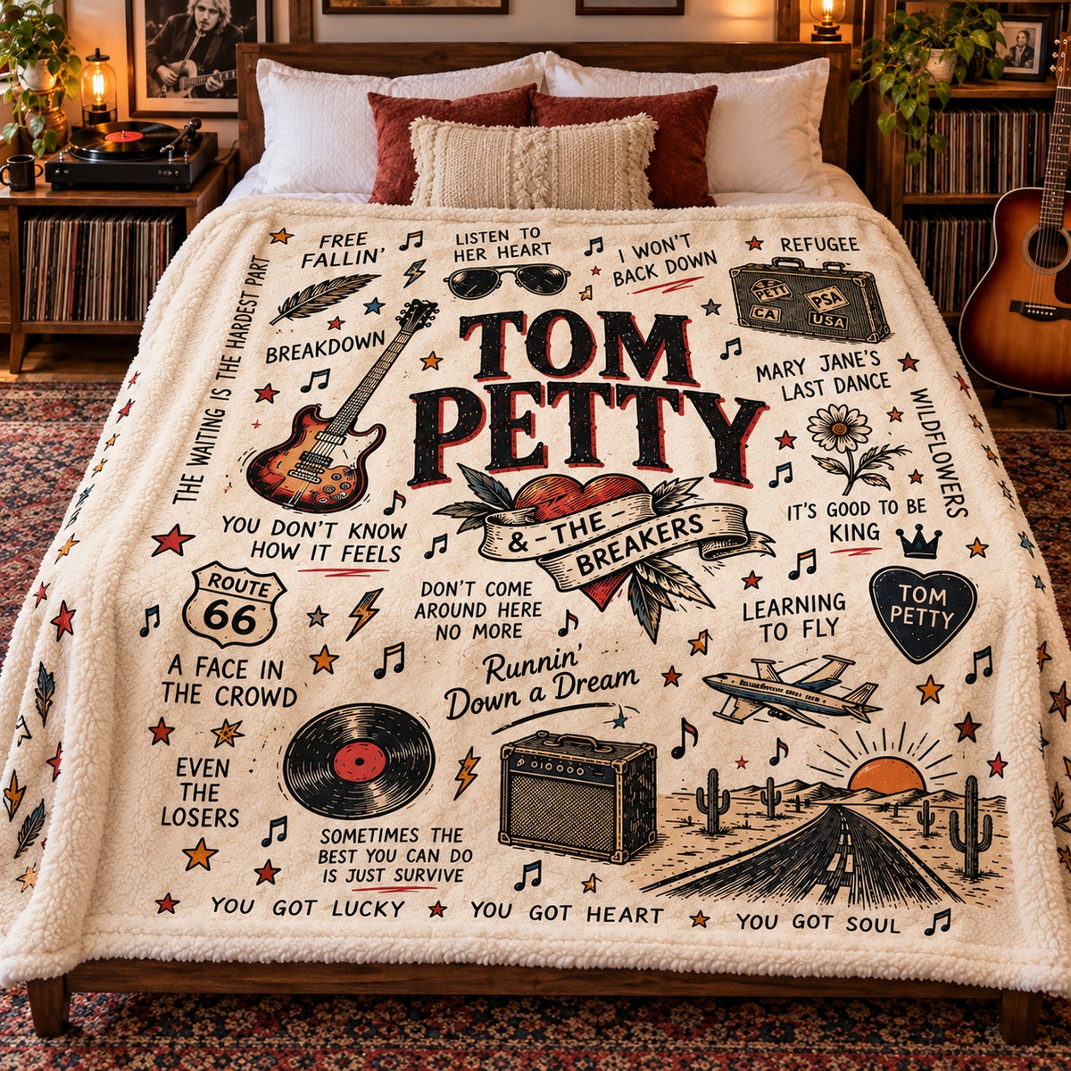 Tom Petty And The Heartbreakers Sherpa Blanket, Free Fallin' Wildflowers Rock Throw