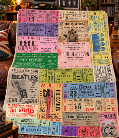 The Beatles Vintage Concert Ticket Stub Sherpa Blanket - 1960s Memorabilia Collage Throw