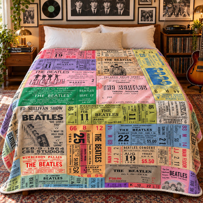 The Beatles Vintage Concert Ticket Stub Sherpa Blanket - 1960s Memorabilia Collage Throw