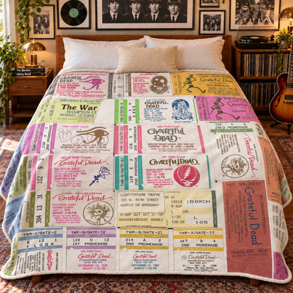 Grateful Dead Vintage Concert Ticket Stub Sherpa Blanket, MSG & Tour Memorabilia Throw