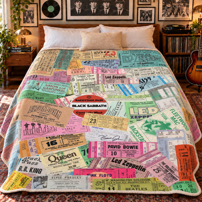 Vintage Rock Concert Ticket Stub & Backstage Pass Sherpa Blanket - Classic Rock Passes Collage