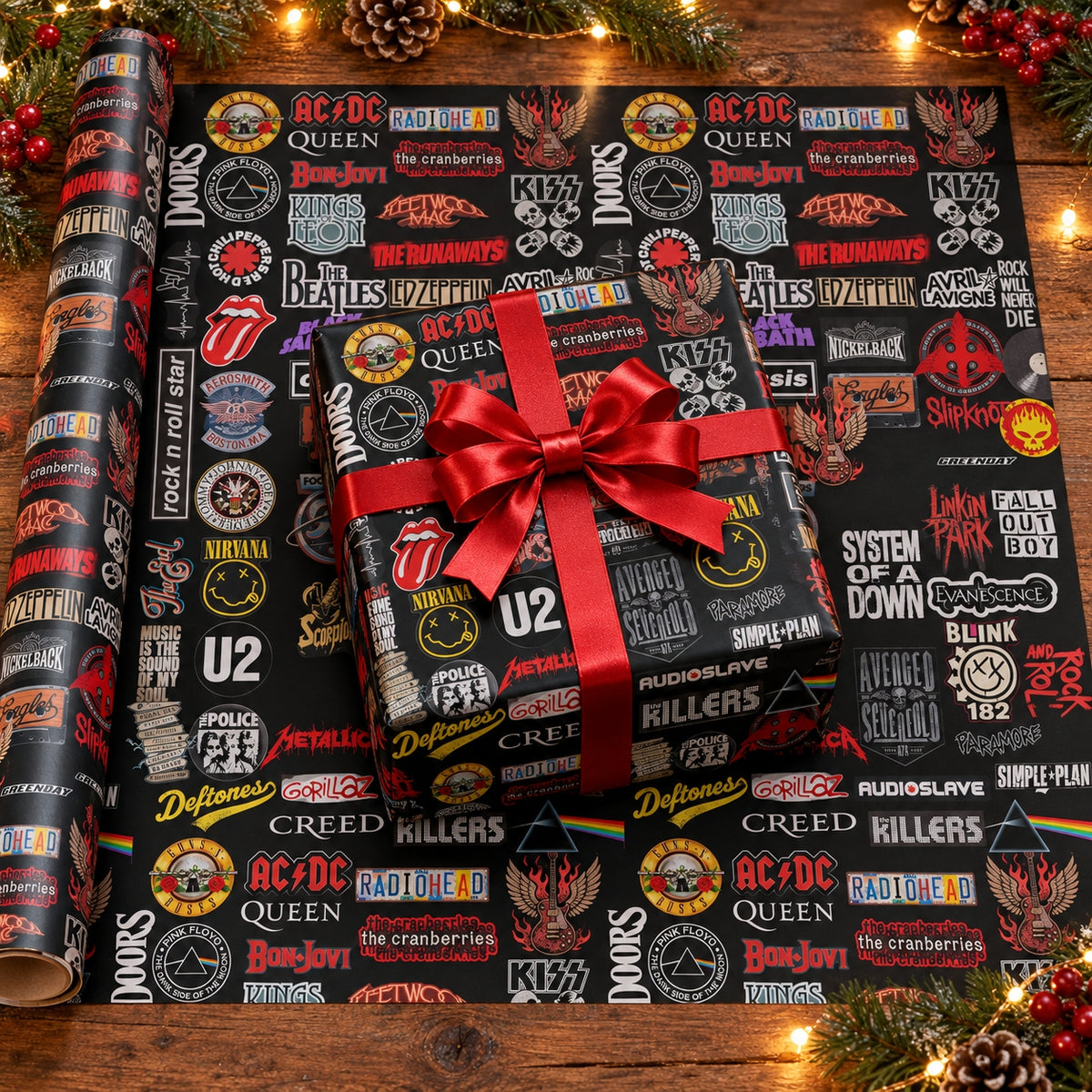 Classic Rock Band Logos Wrapping Paper - Iconic Music Logos Collage Wrapping